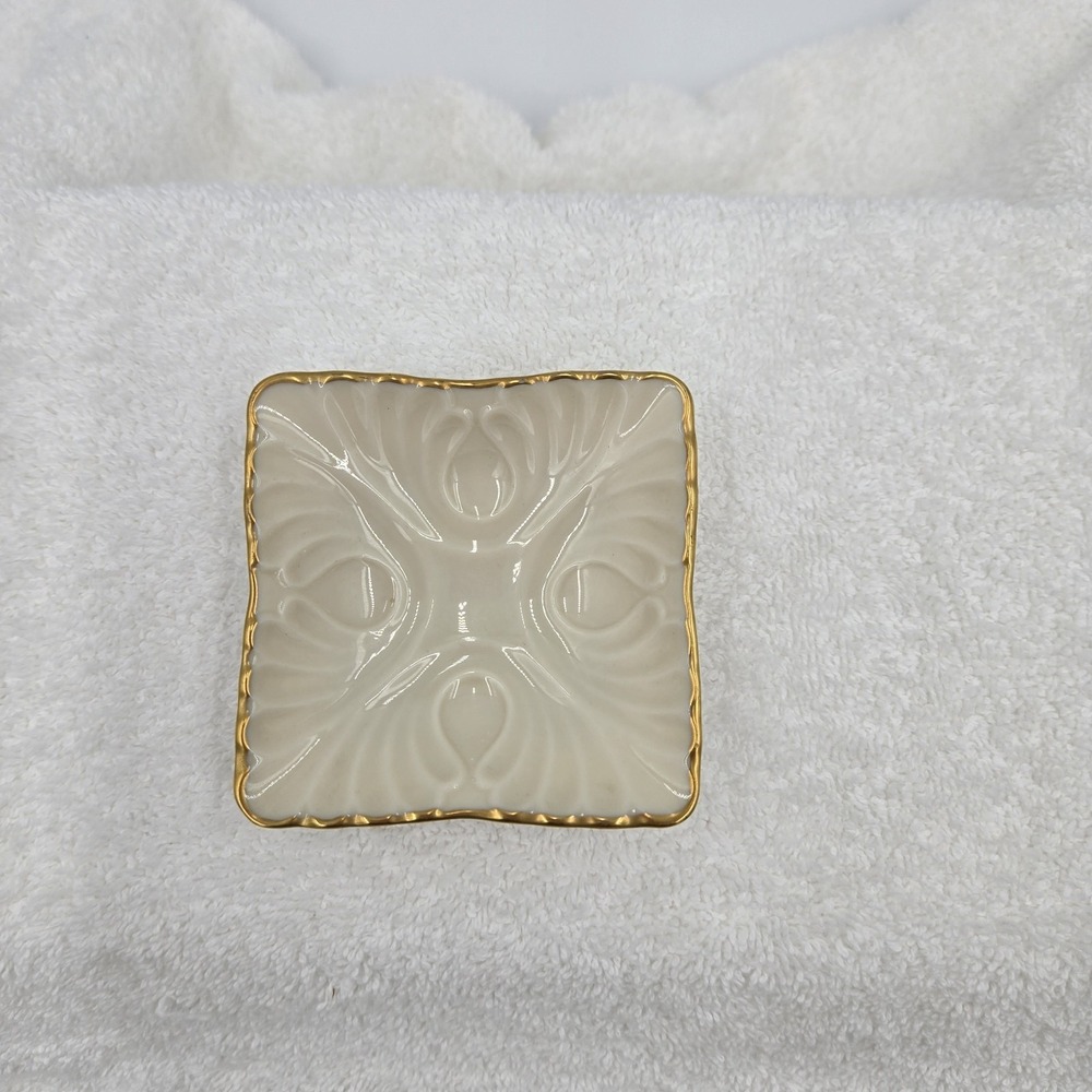 Vtg Lenox "Coronet" Footed Trinket Dish 24K Gold Trimmed Ring Holder 3X3 Square
